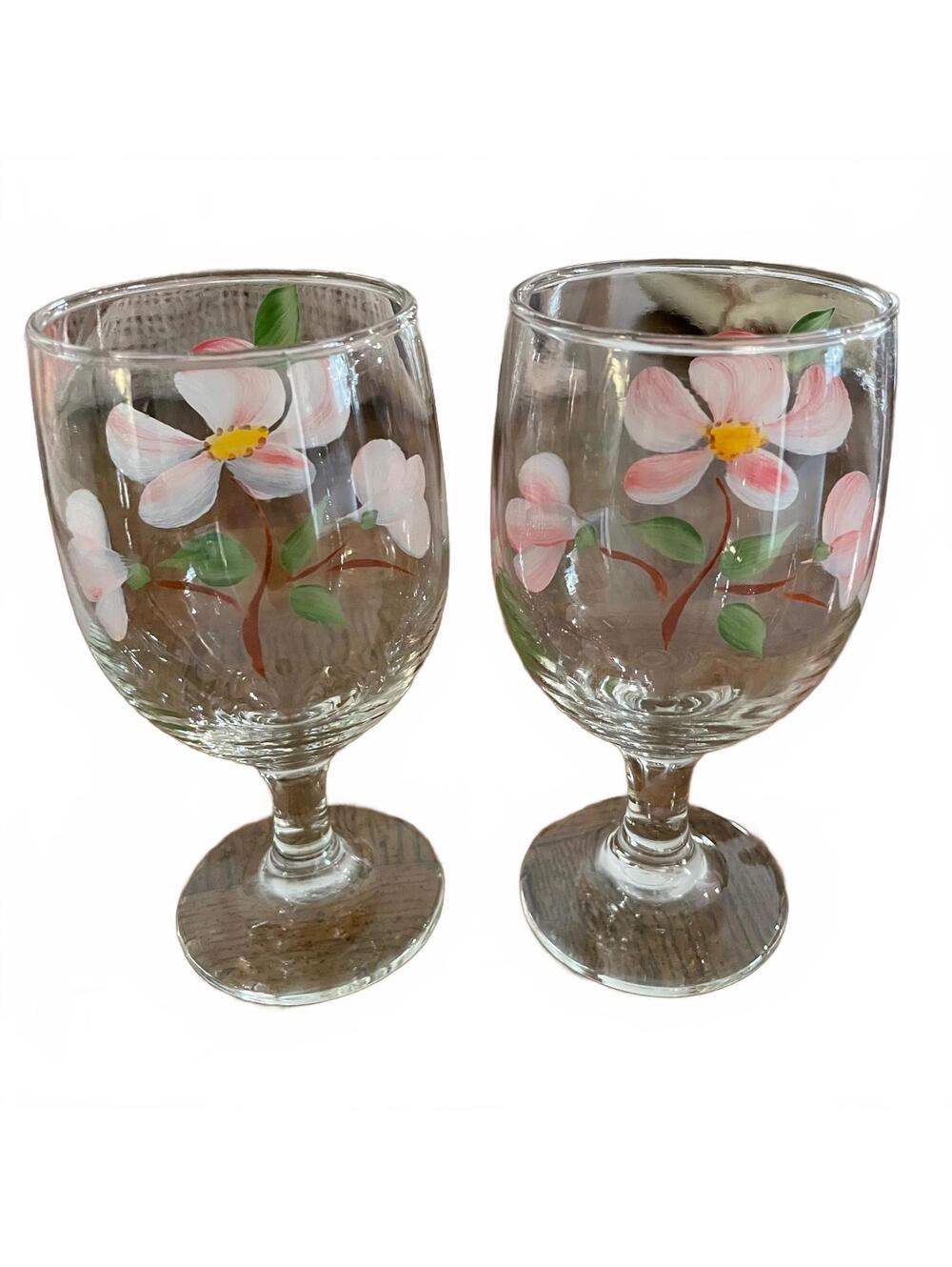 Libbey Hand Painted for Franciscan Desert Rose Wine Glass Goblets 2
